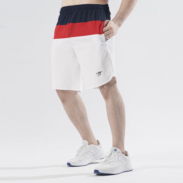 Navy Red And White Tri-Panel Fitness Stage Shorts