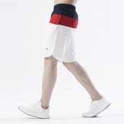 Navy Red And White Tri-Panel Fitness Stage Shorts