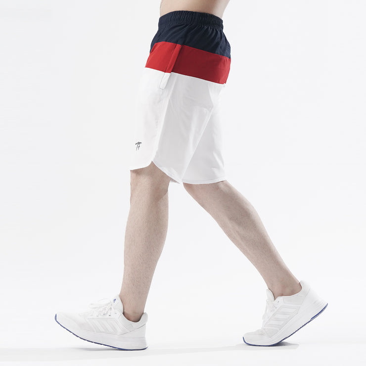 Navy Red And White Tri-Panel Fitness Stage Shorts