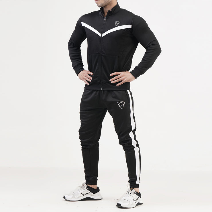 Black PolyTracksuit With White V Panel