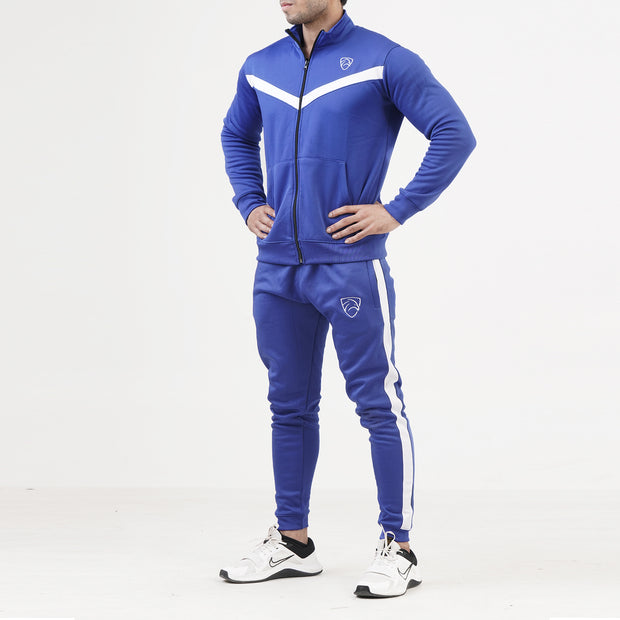 Royal Blue PolyTracksuit With White V Panel