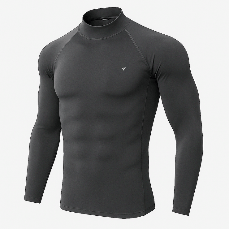 Full Sleeve Grey Mock Neck Compression Tee