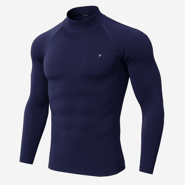 Full Sleeve Navy Mock Neck Compression Tee