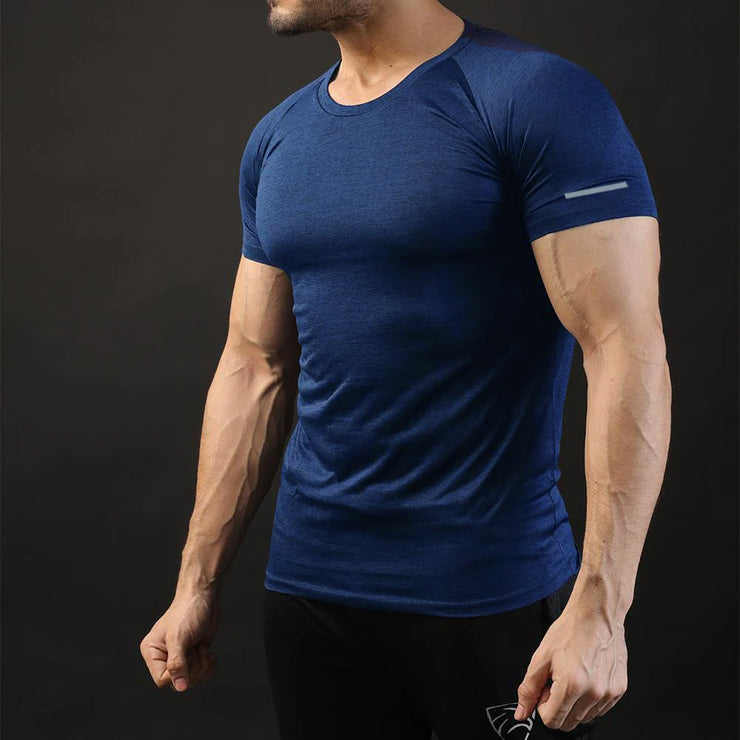 Quick Dry Navy Textured Tee With Reflectors