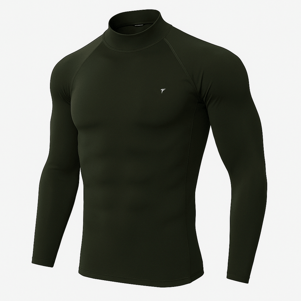 Full Sleeve Olive Mock Neck Compression Tee