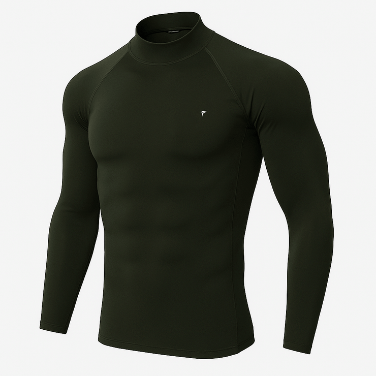 Full Sleeve Olive Mock Neck Compression Tee