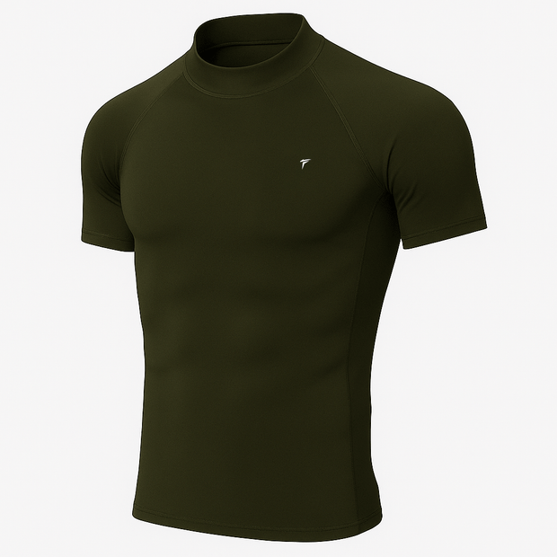 Half Sleeve Olive Mock Neck Compression Tee
