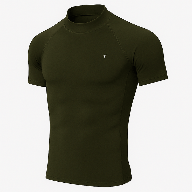 Half Sleeve Olive Mock Neck Compression Tee