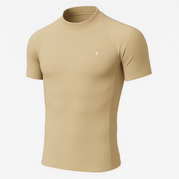 Half Sleeve Biege Mock Neck Compression Tee