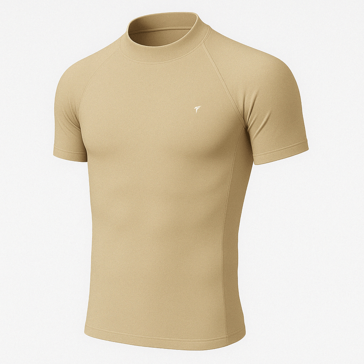 Half Sleeve Biege Mock Neck Compression Tee