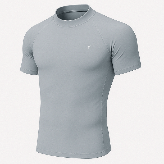 Half Sleeve Steel Grey Mock Neck Compression Tee