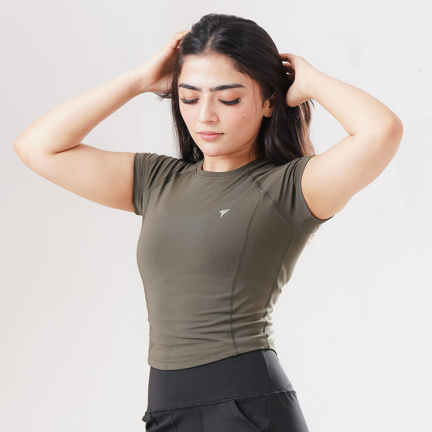 Tf-Olive Green Signature Series Cap Sleeve Fitted Top