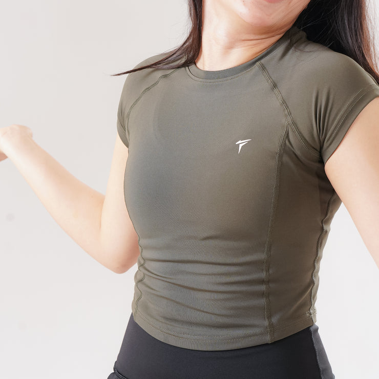 Tf-Olive Green Signature Series Cap Sleeve Fitted Top