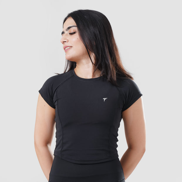 Tf-Black Signature Series Cap Sleeve Fitted Top