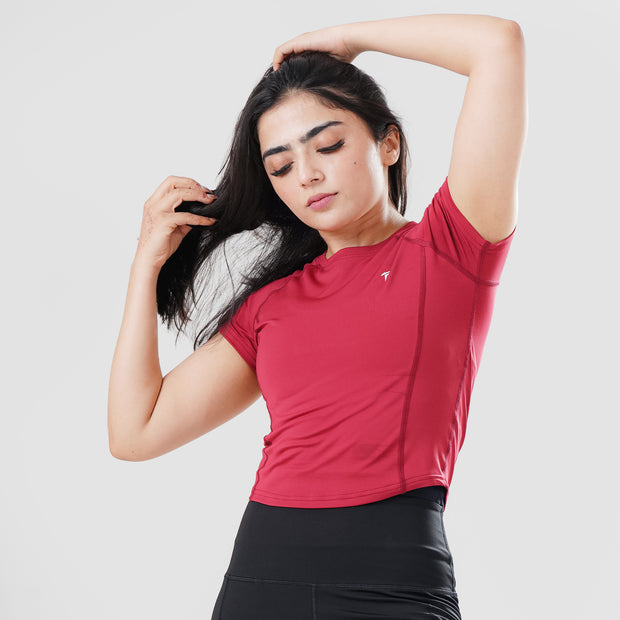 Tf-Maroon Signature Series Cap Sleeve Fitted Top