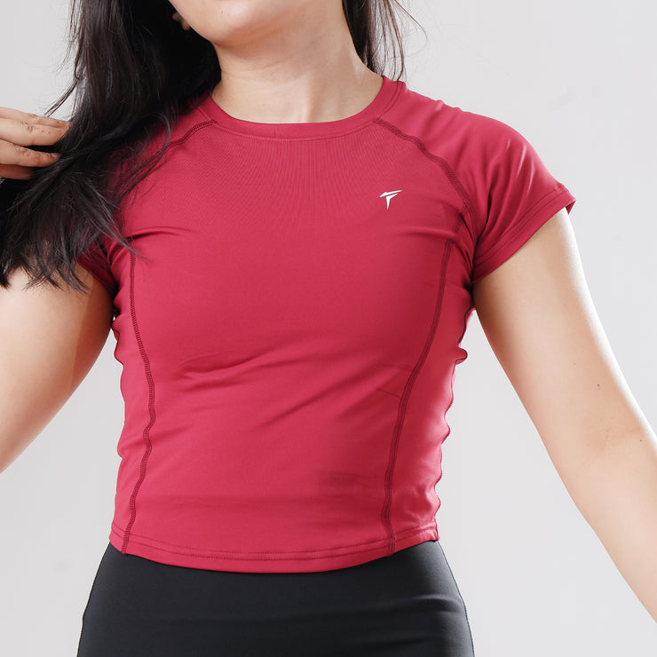 Tf-Maroon Signature Series Cap Sleeve Fitted Top