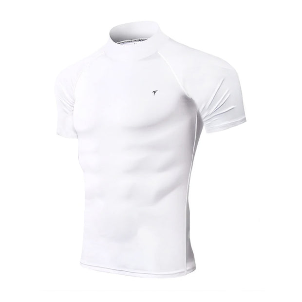Half Sleeve White Mock Neck Compression Tee