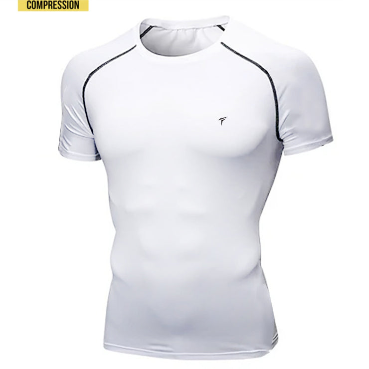 Half Sleeve White Compression Tee With Black Threads