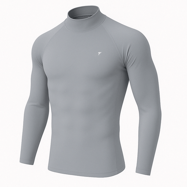 Full Sleeve Steel Grey Mock Neck Compression Tee