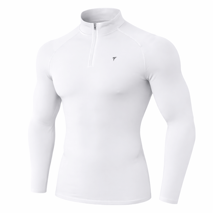 Full Sleeve White Zipper Compression Tee