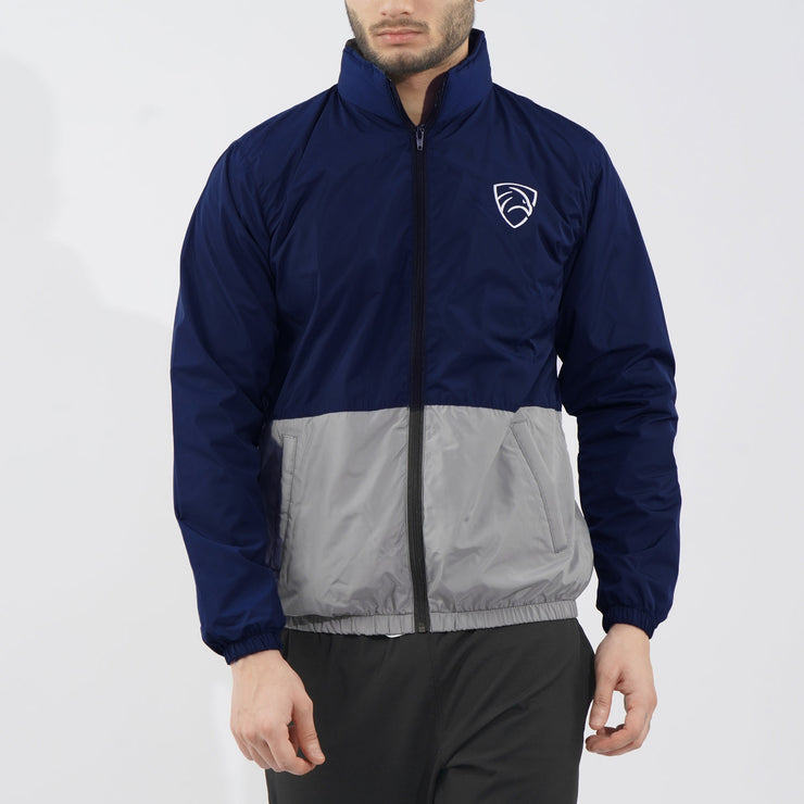 Dark Navy And Grey Panel Performance Mock Neck Zipper