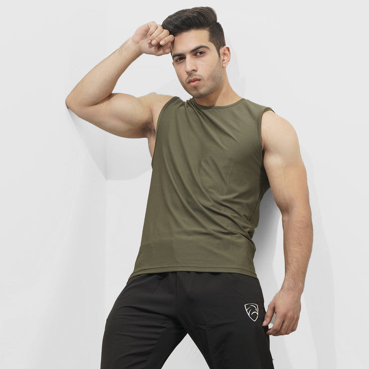 Tf-Olive Green Premium Mesh Sleeveless Top