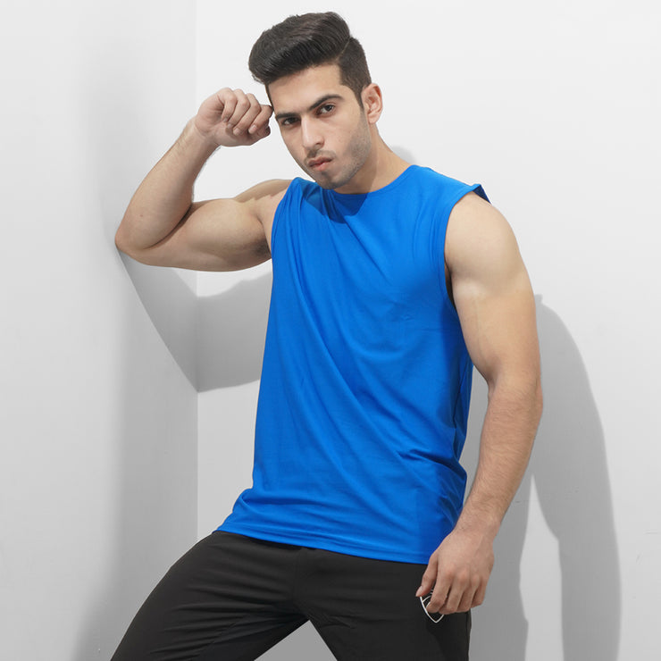 Tf-Royal Blue Premium Mesh Sleeveless Top
