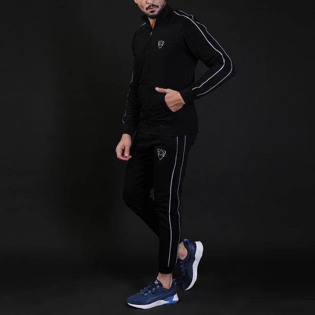 Double Piping Black Mock Neck Tracksuit