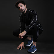 Double Piping Black Mock Neck Tracksuit
