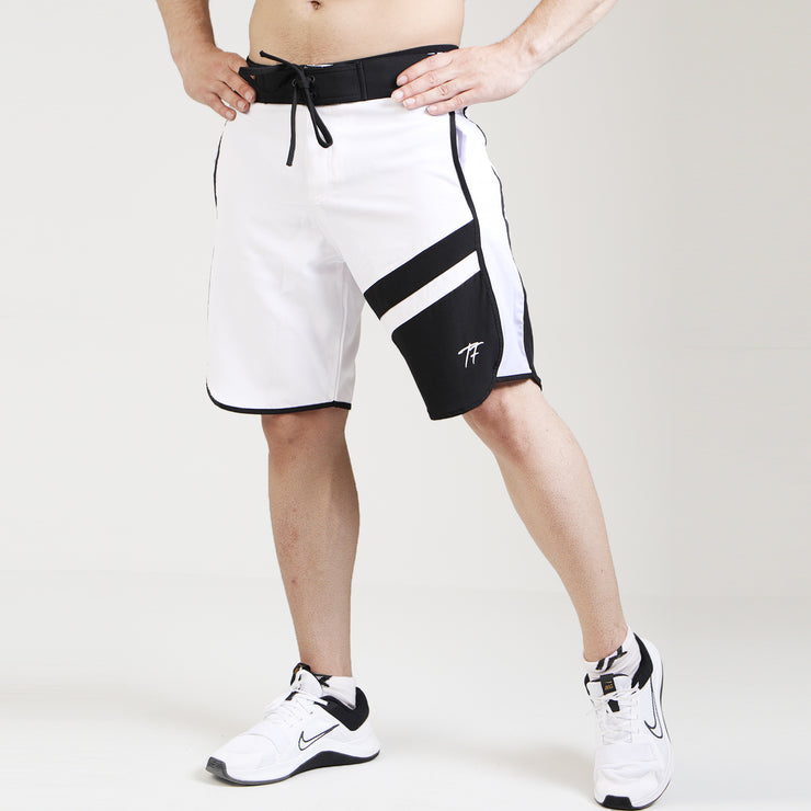 White And Black Multi-Panel Fitness Stage Shorts
