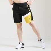 Black White And Yellow Tri-Panel Fitness Stage Shorts