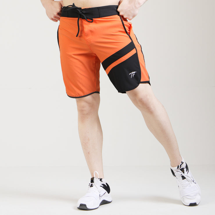 Orange and Black Multi-Panel Fitness Stage Shorts