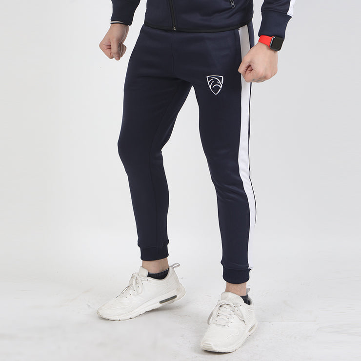 Navy Poly Fleece Premium Bottoms With White Stripes