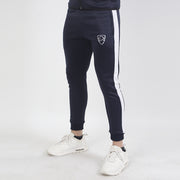 Navy Poly Fleece Premium Bottoms With White Stripes