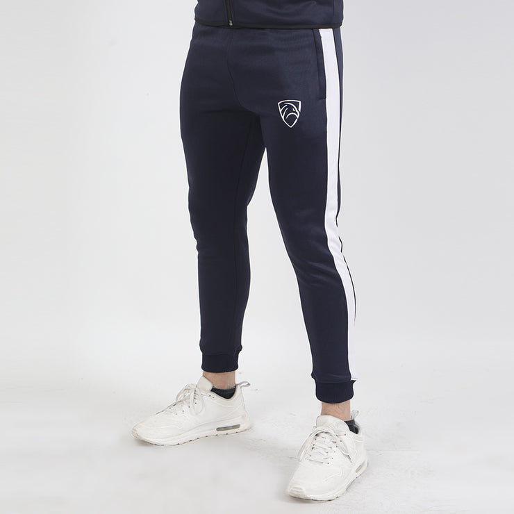 Navy Poly Fleece Premium Bottoms With White Stripes
