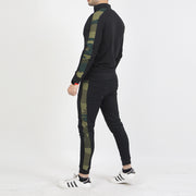 Black Terry Tracksuit With Camouflage Stripes