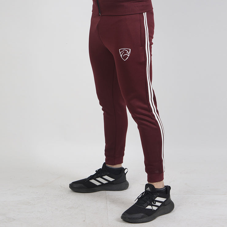 Maroon Poly Fleece Premium Bottoms With Two White Stripes