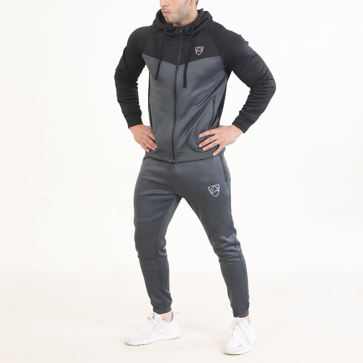 Charcoal Black V Panel Poly Fleece Tracksuit