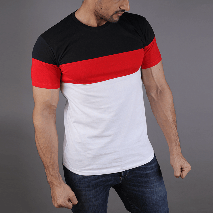 Black, Red, And White Big Panel Tee - TeeFit Fashion