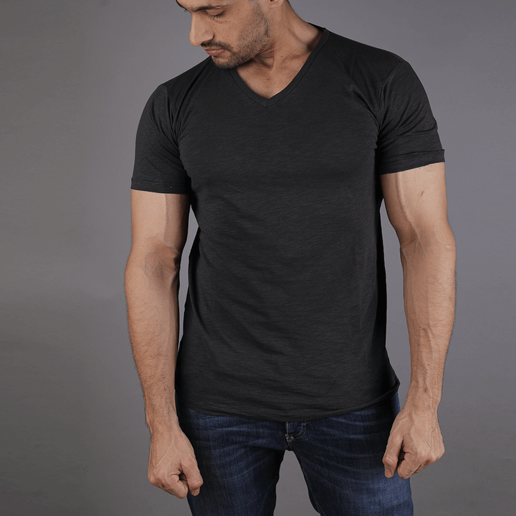 Tf-Charcoal Texture V-Neck Tee - TeeFit Fashion