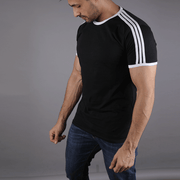 Black Tee With Three White Stripes - TeeFit Fashion