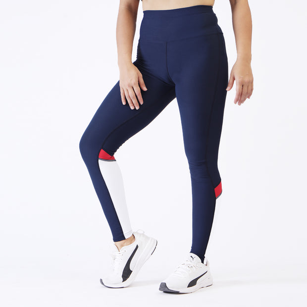 Navy Premium Leggings With Red And White Panel
