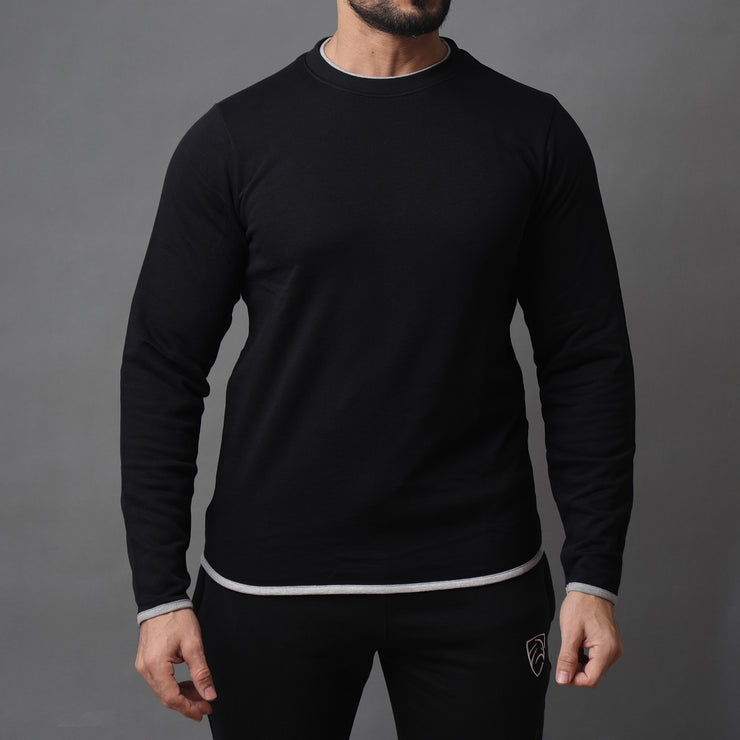 Black Sweatshirt With Contrast Piping