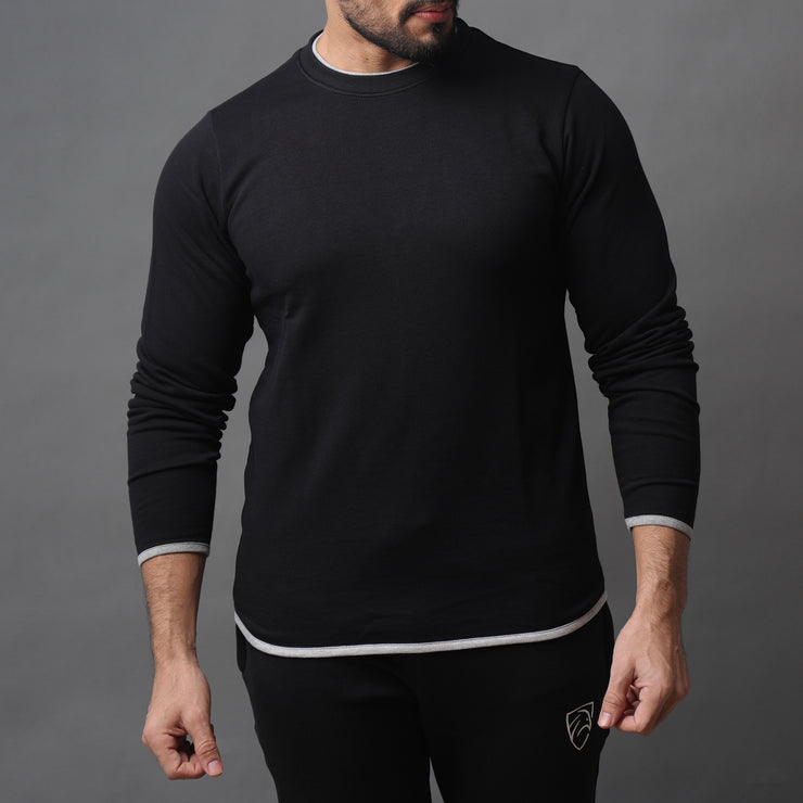 Black Sweatshirt With Contrast Piping