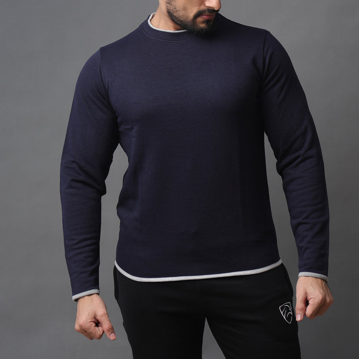Navy Sweatshirt With Contrast Piping