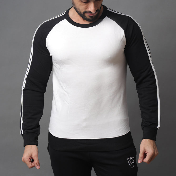 Black And White Raglan Sweatshirt With Two Stripes