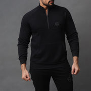Black Fleece Half Zipper Top With Charcoal Logo