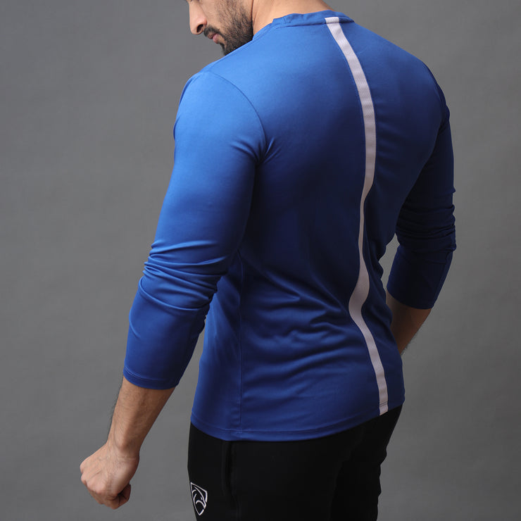 Royal Blue Full Sleeve Performance Tee With White Back Panel