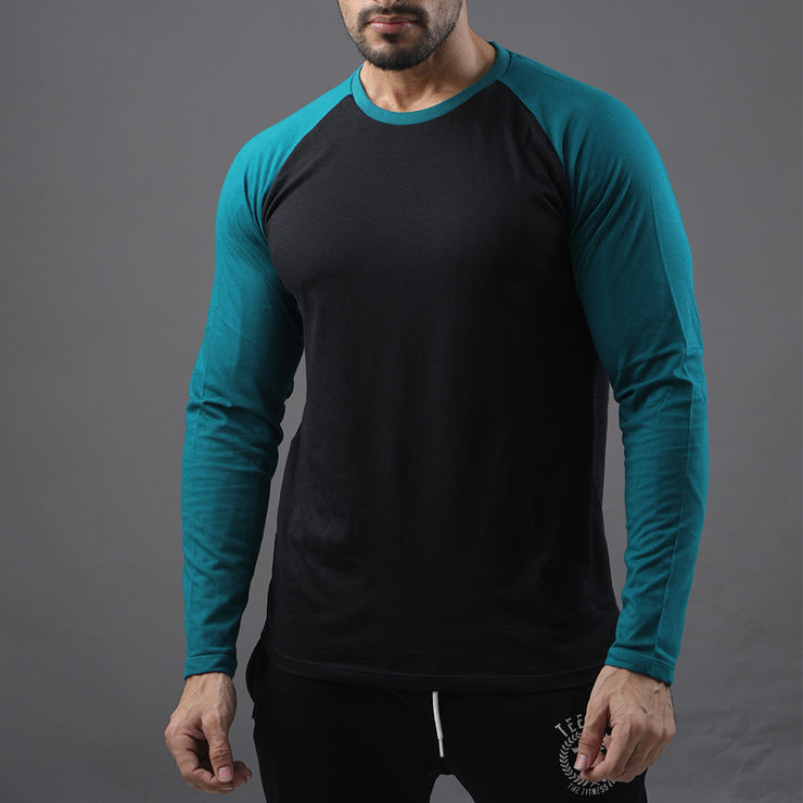 Black & Sea Green Raglan Tee