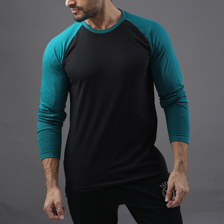 Black & Sea Green Raglan Tee